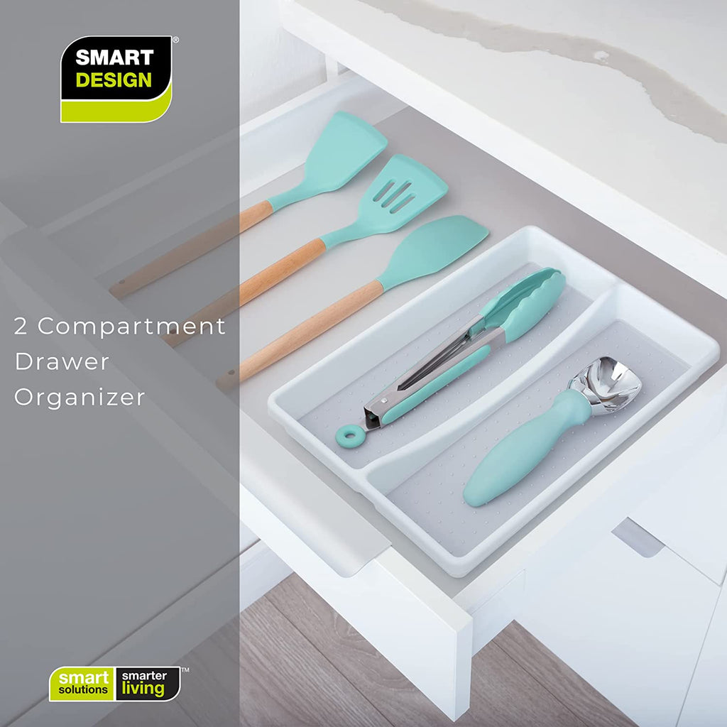 2-Compartment Plastic Drawer Organizer - White