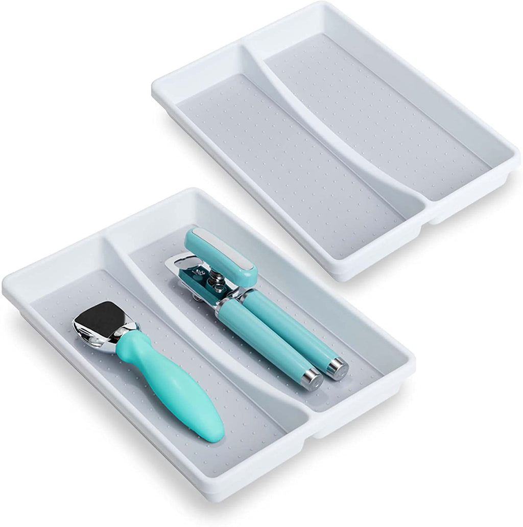 2-Compartment Plastic Drawer Organizer - White