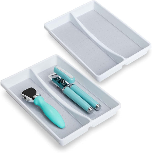 2-Compartment Plastic Drawer Organizer - White