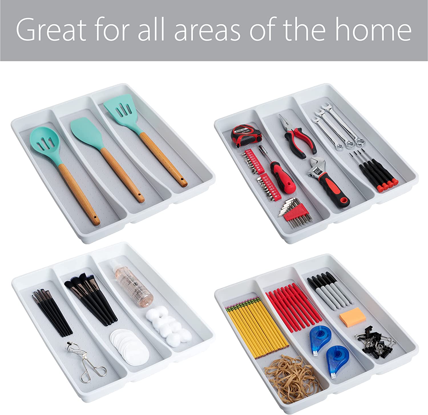 3-Compartment Plastic Drawer Organizer