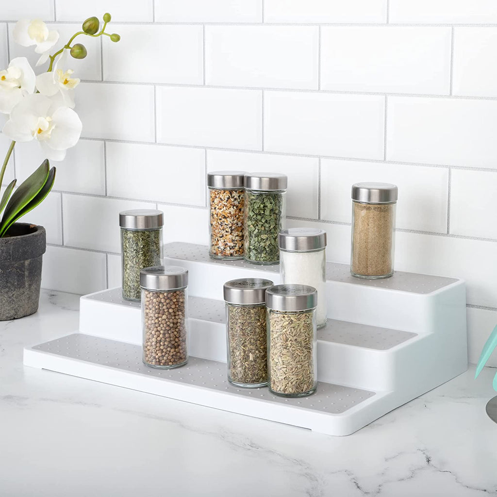 3-Tier Plastic Spice Rack with Non-Slip Lining - White