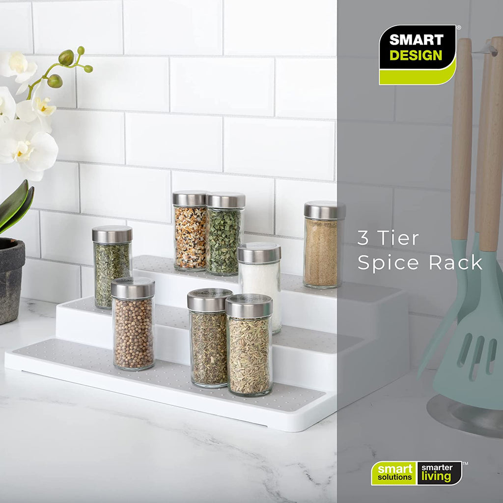 3-Tier Plastic Spice Rack with Non-Slip Lining - White