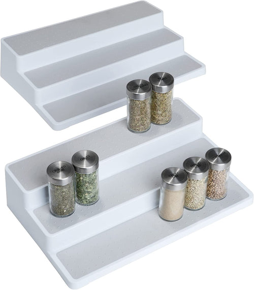 3-Tier Plastic Spice Rack with Non-Slip Lining - White