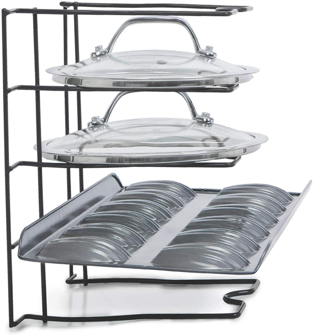 Bakeware and Lid Storage Rack with 4-Compartment Dividers