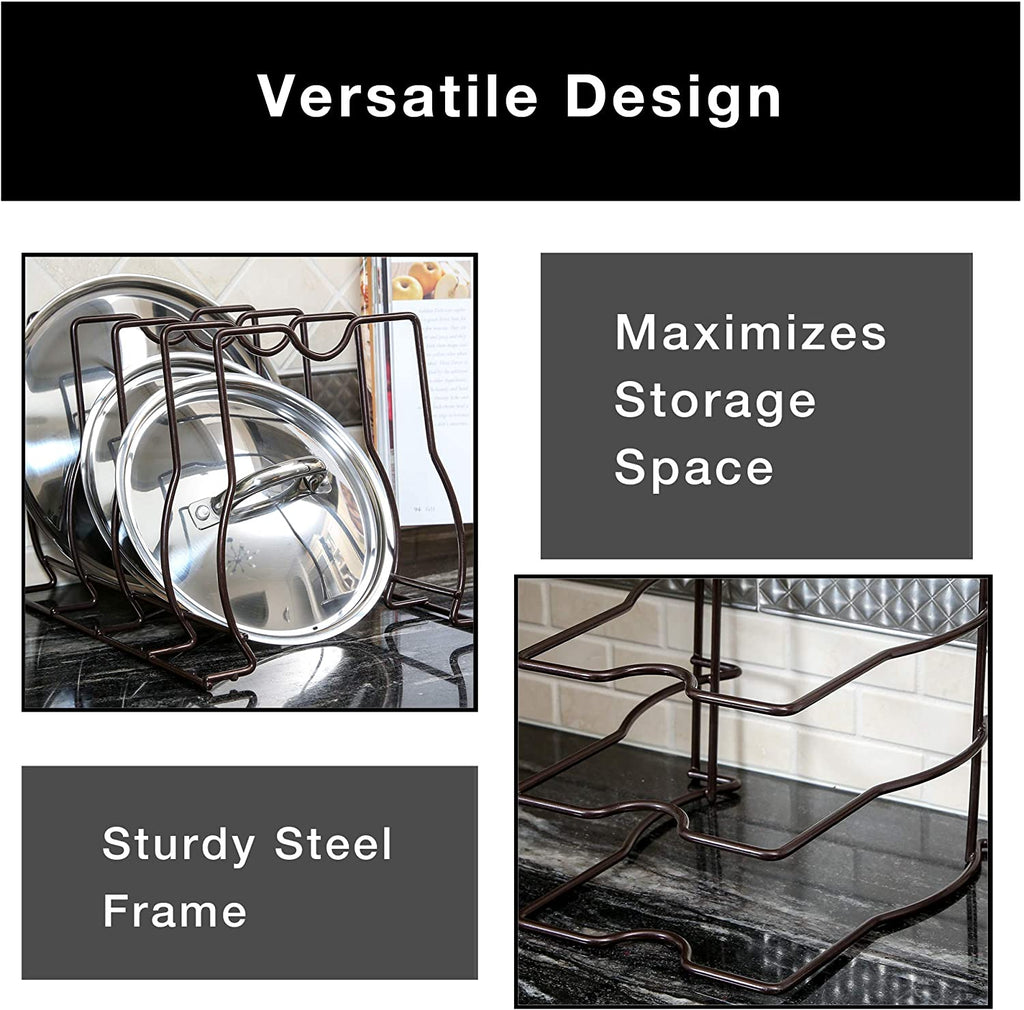 Bakeware and Lid Storage Rack with 4-Compartment Dividers
