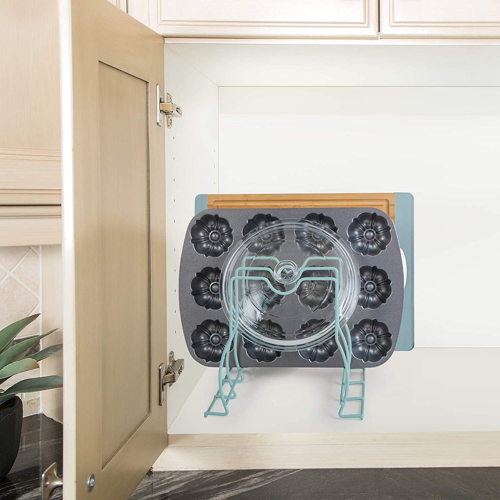 Bakeware and Lid Storage Rack with 4-Compartment Dividers
