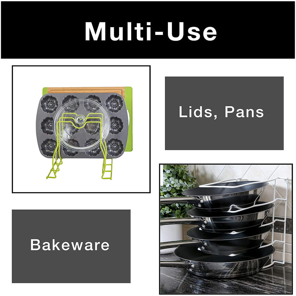 Bakeware and Lid Storage Rack with 4-Compartment Dividers