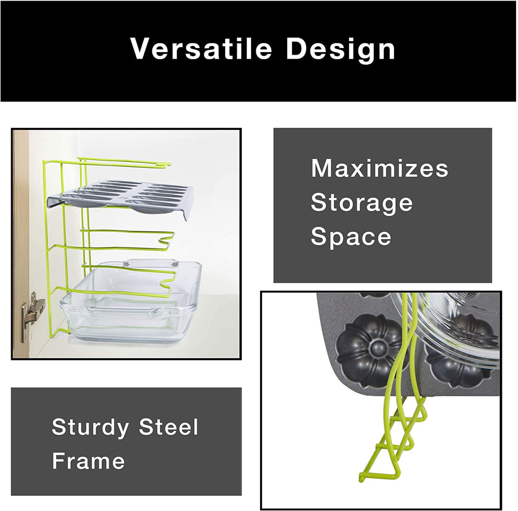 Bakeware and Lid Storage Rack with 4-Compartment Dividers