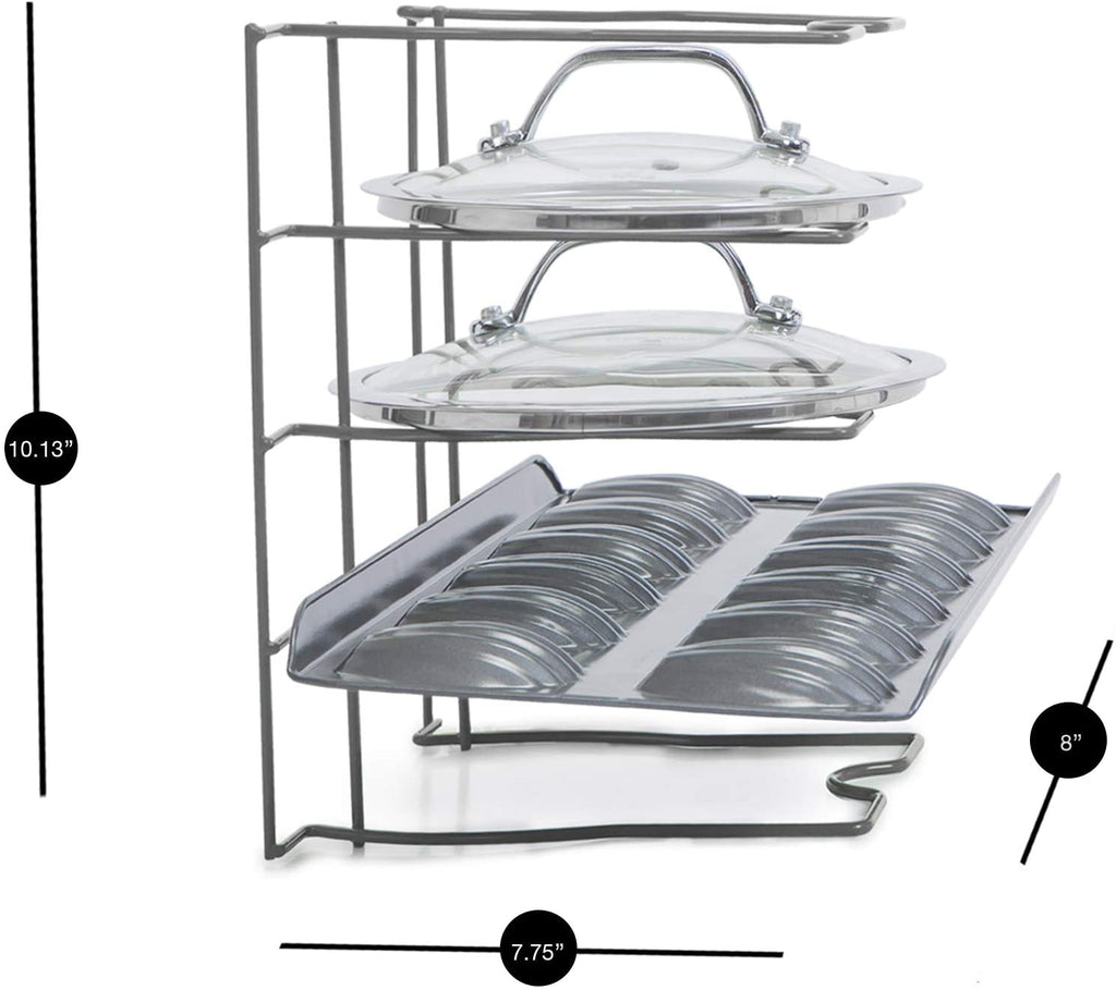 Bakeware and Lid Storage Rack with 4-Compartment Dividers