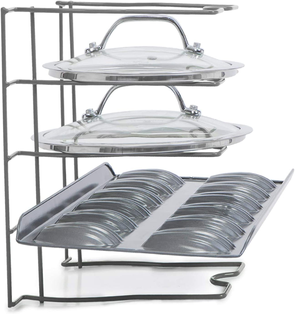 Bakeware and Lid Storage Rack with 4-Compartment Dividers