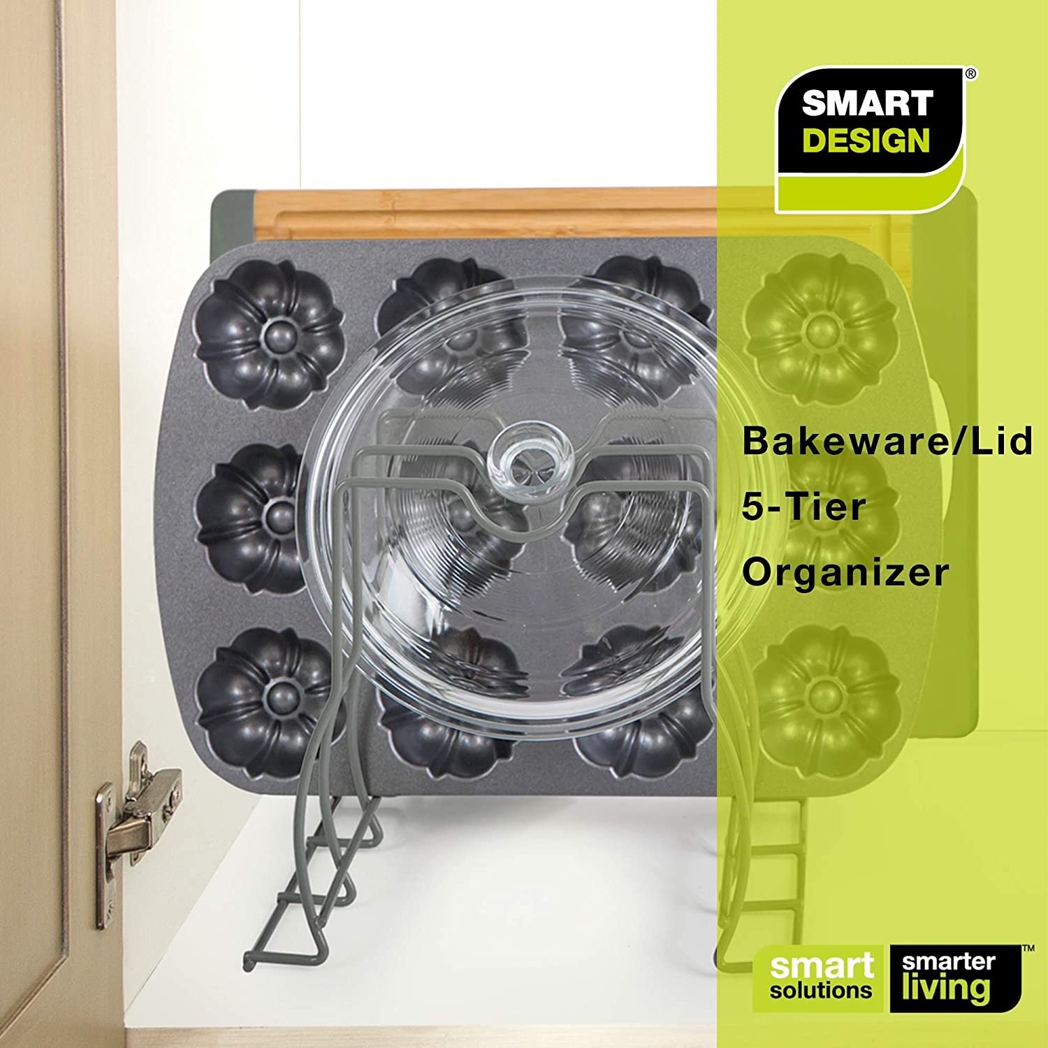 Bakeware and Lid Storage Rack with 4-Compartment Dividers
