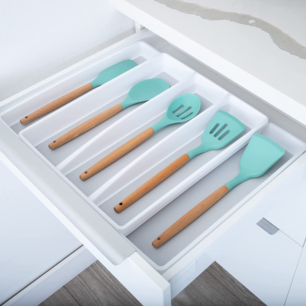 Expandable 5-Compartment Plastic Drawer Organizer
