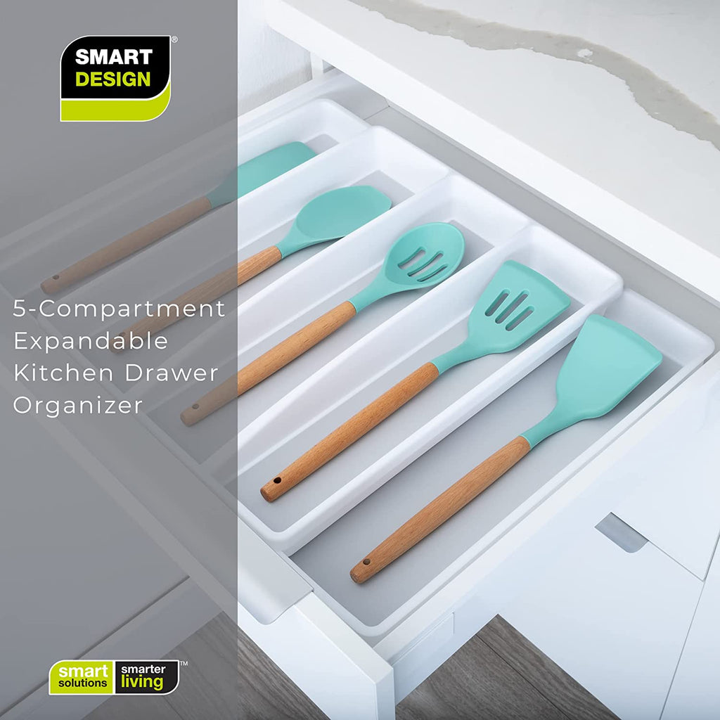 Expandable 5-Compartment Plastic Drawer Organizer