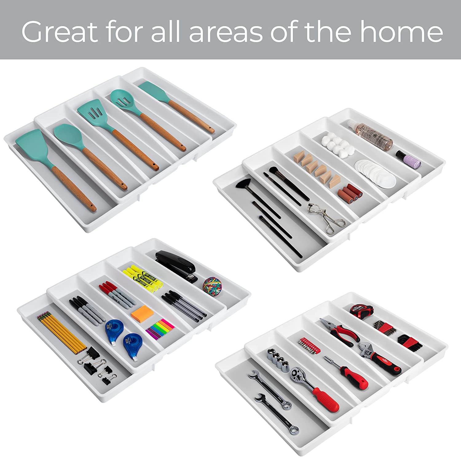 Expandable 5-Compartment Plastic Drawer Organizer