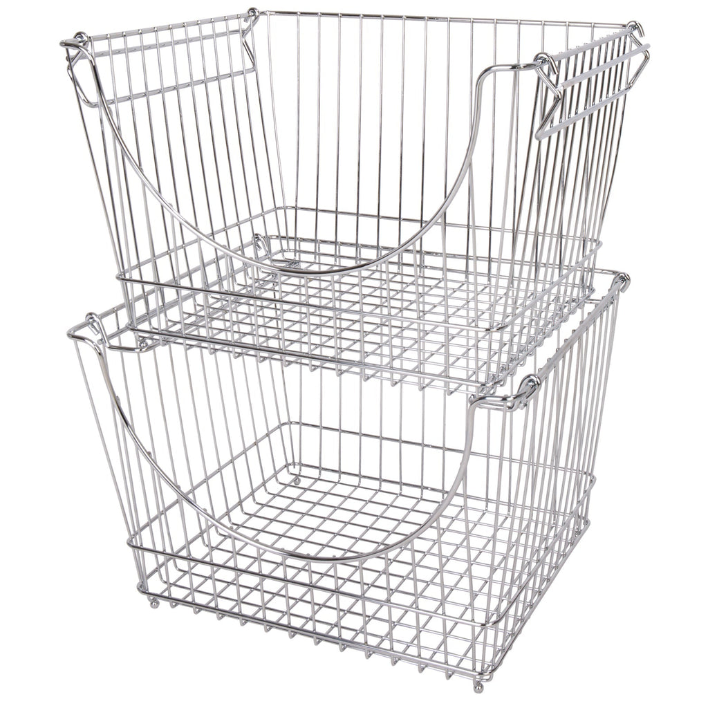 Large Metal Wire Stacking Baskets with Handles