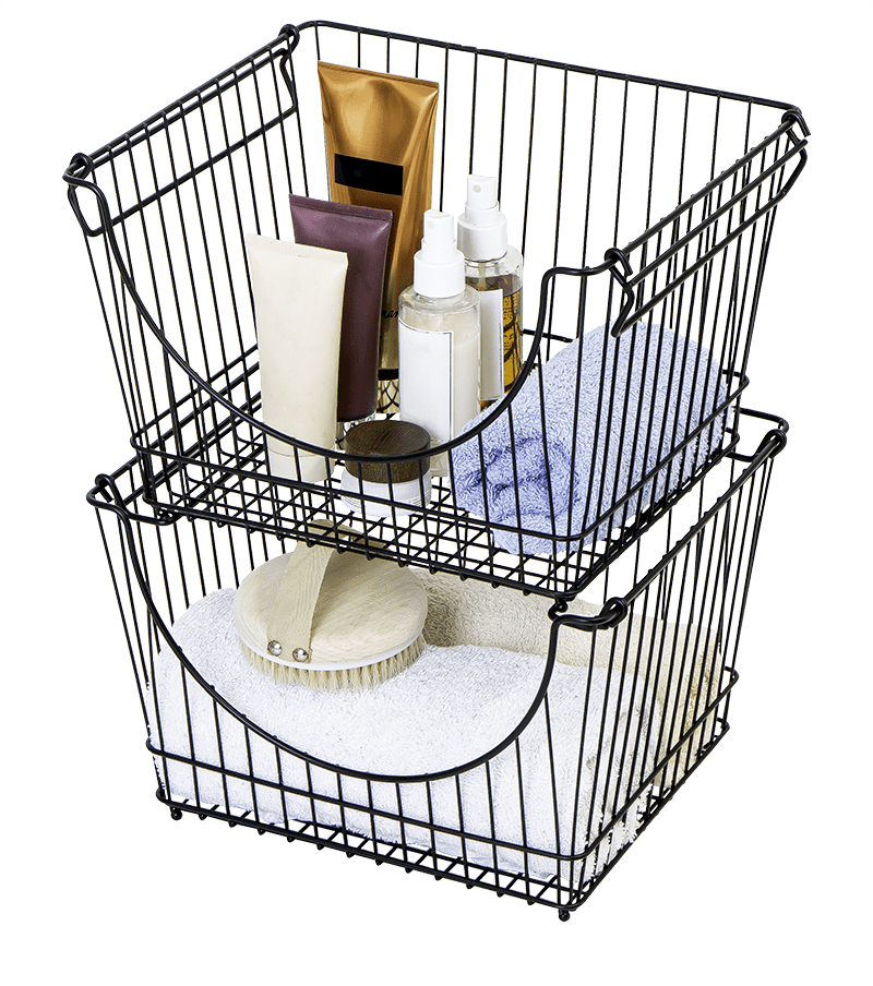 Large Metal Wire Stacking Baskets with Handles