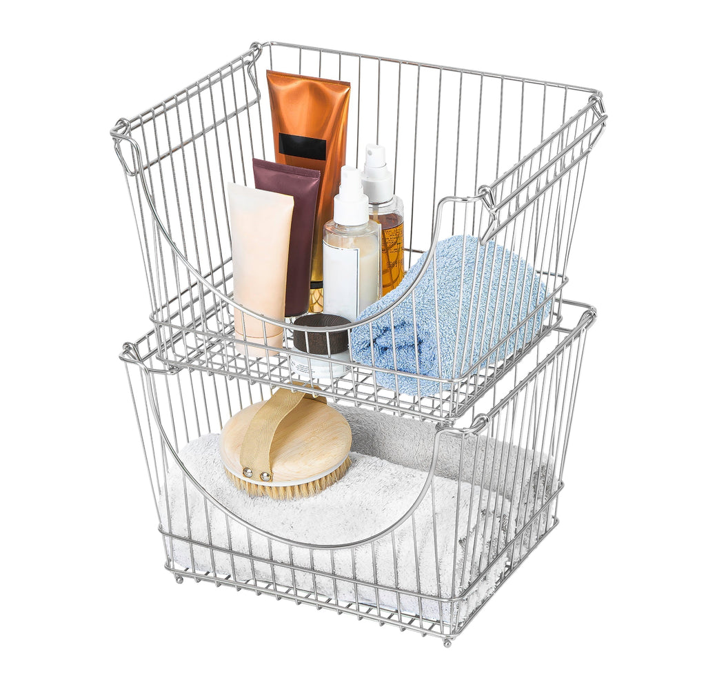 Large Metal Wire Stacking Baskets with Handles