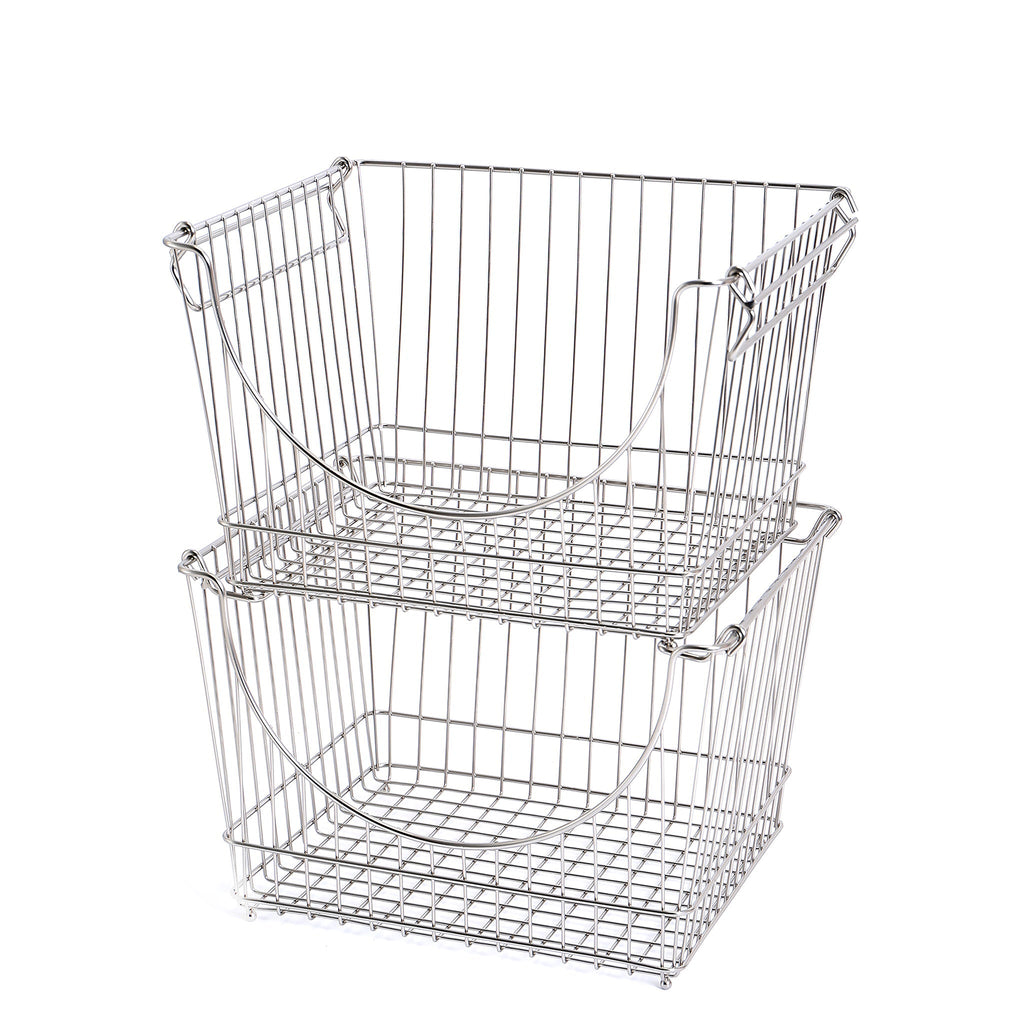 Large Metal Wire Stacking Baskets with Handles