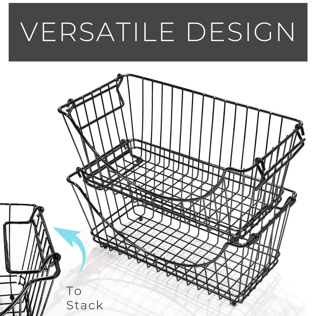 Medium Metal Wire Stacking Baskets with Handles