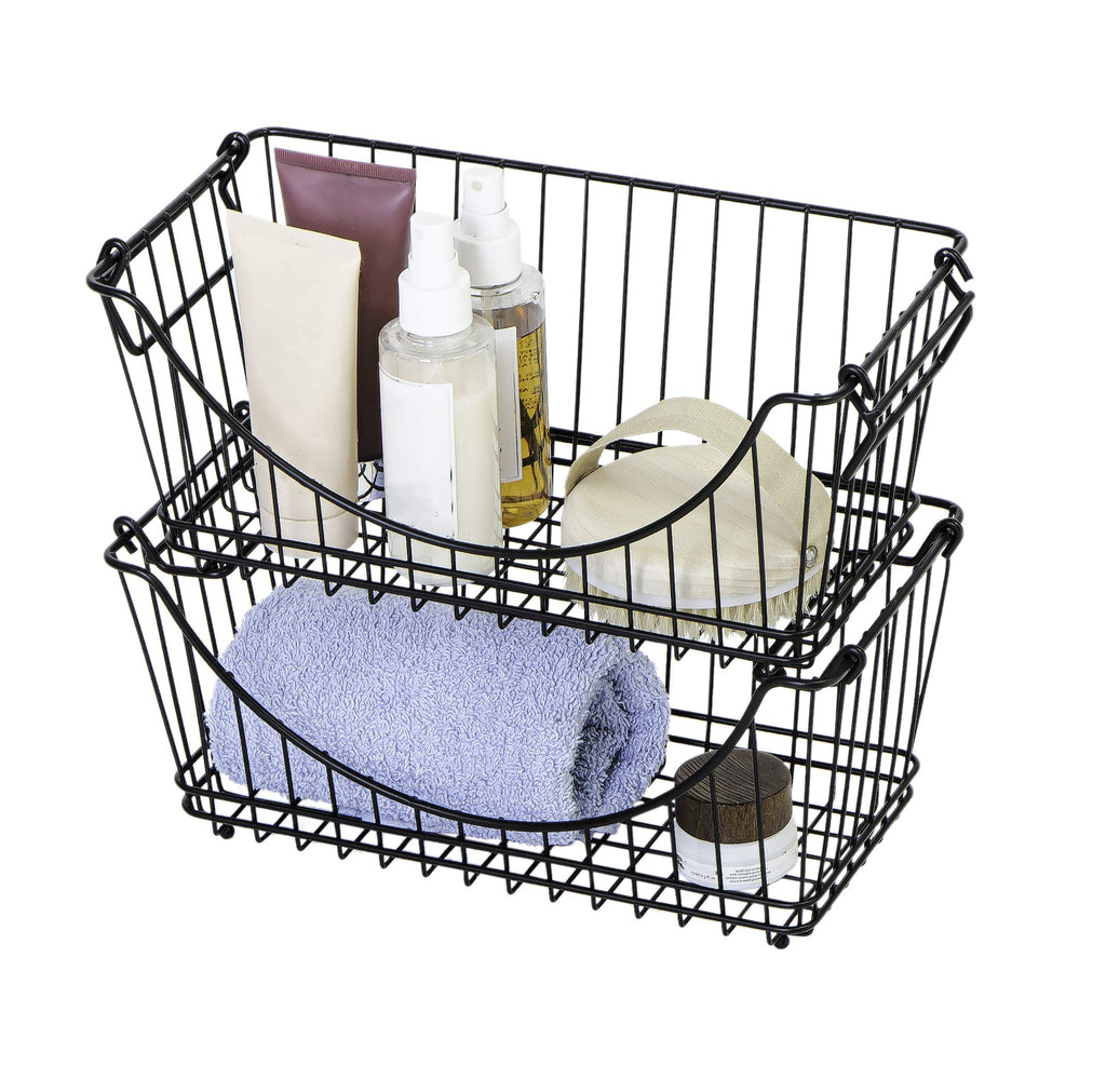 Medium Metal Wire Stacking Baskets with Handles