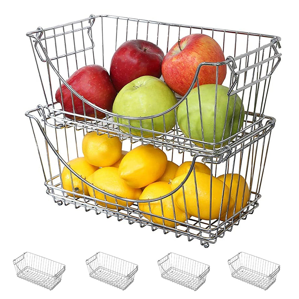 Medium Metal Wire Stacking Baskets with Handles
