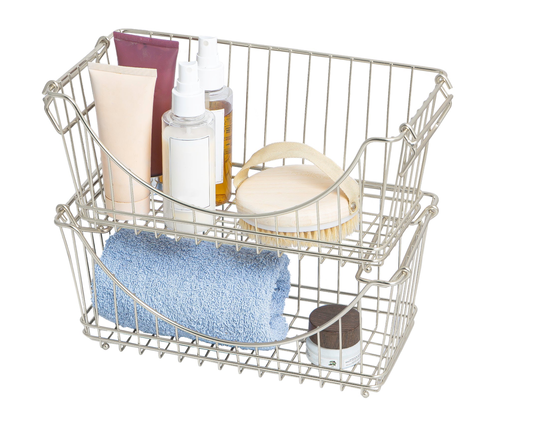 Medium Metal Wire Stacking Baskets with Handles