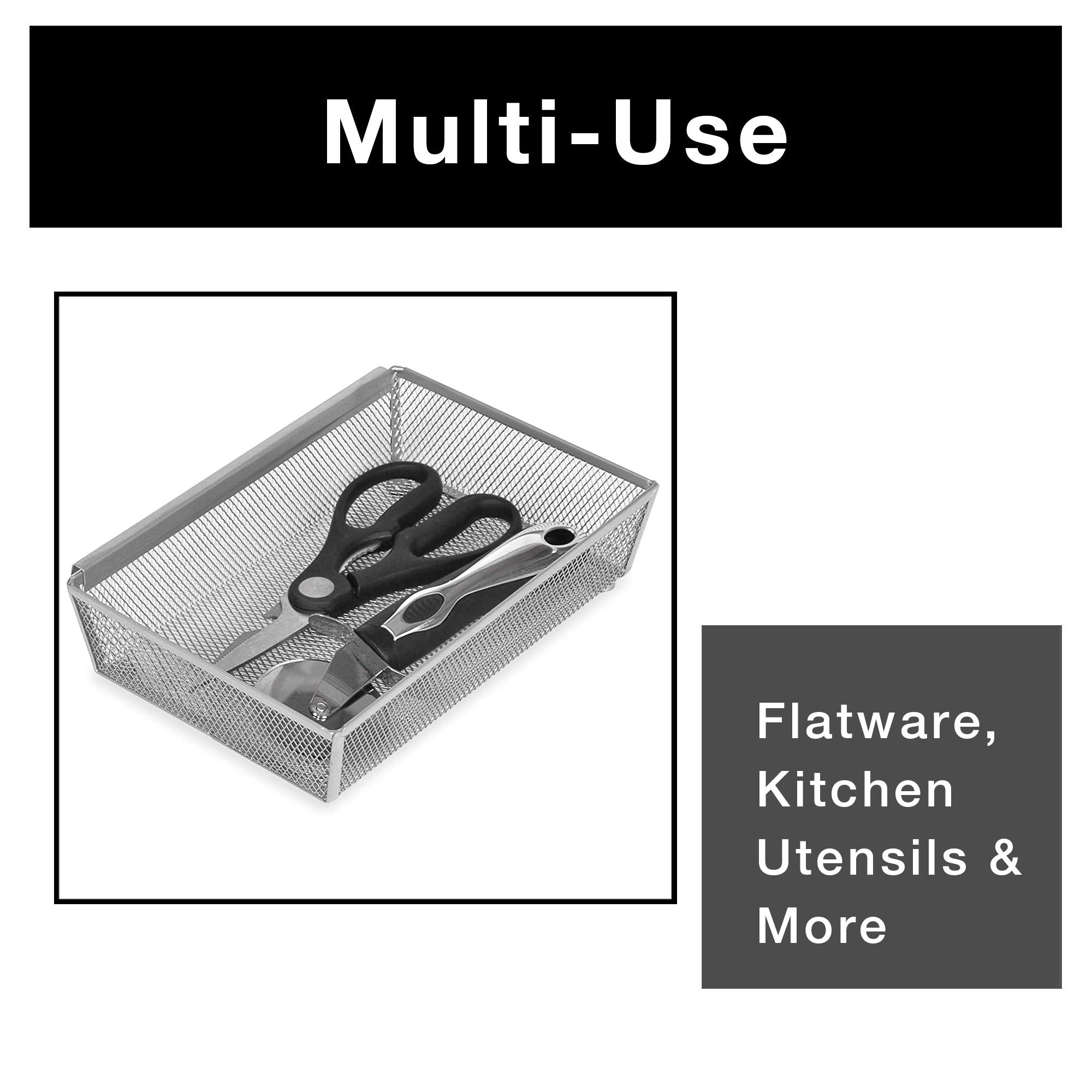Steel Mesh Drawer Organizer with Interlocking Ends – 15" x 6" – Silver