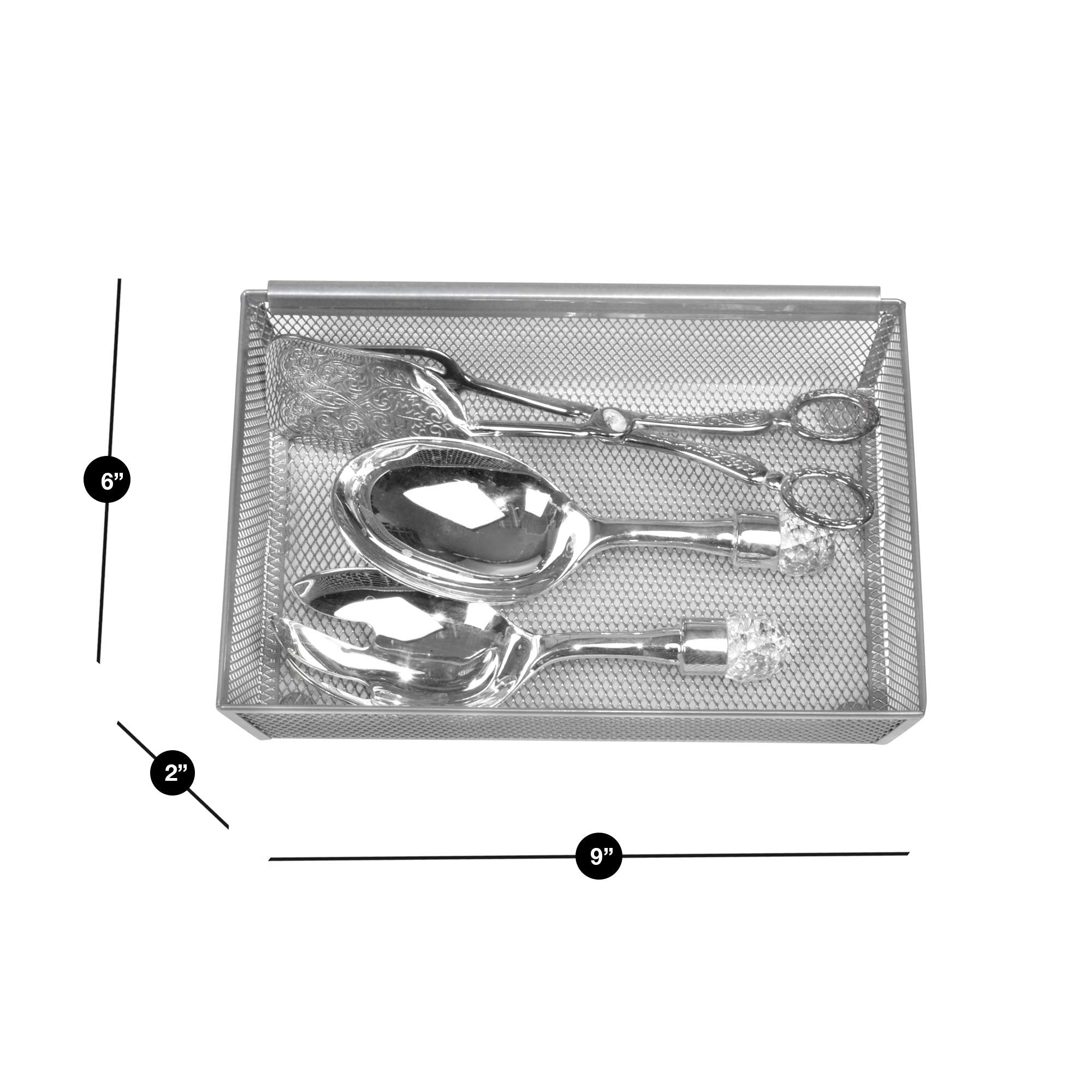 Steel Mesh Drawer Organizer with Interlocking Ends – 15" x 6" – Silver