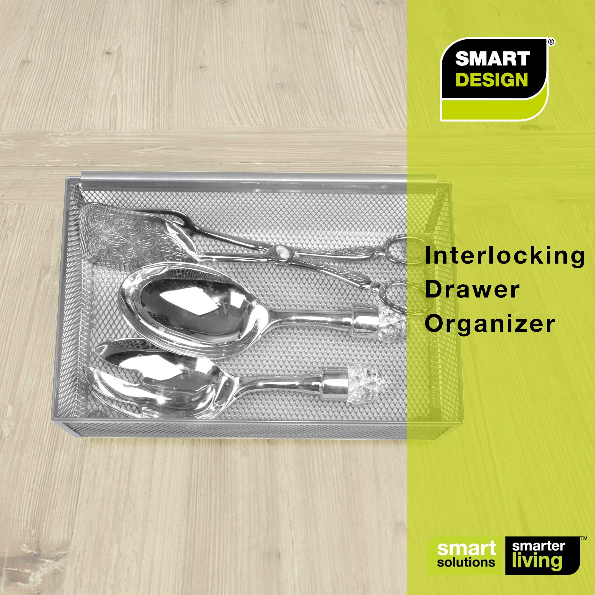 Steel Mesh Drawer Organizer with Interlocking Ends – 15" x 6" – Silver