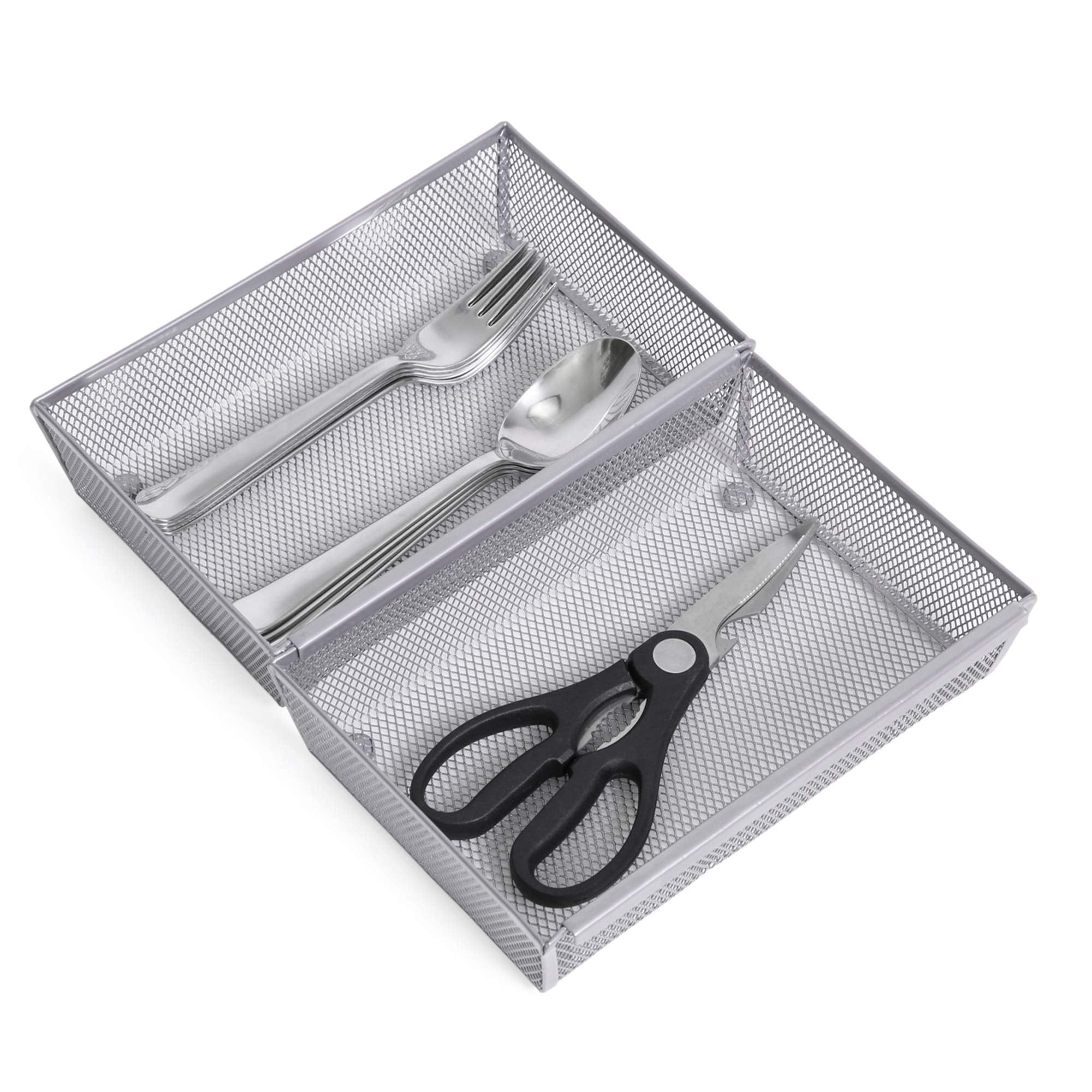Steel Mesh Drawer Organizer with Interlocking Ends – 15" x 6" – Silver