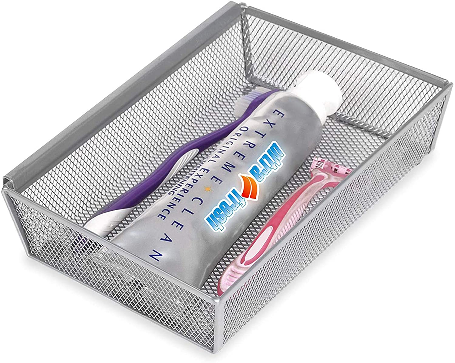 Steel Mesh Drawer Organizer with Interlocking Ends – 15" x 6" – Silver