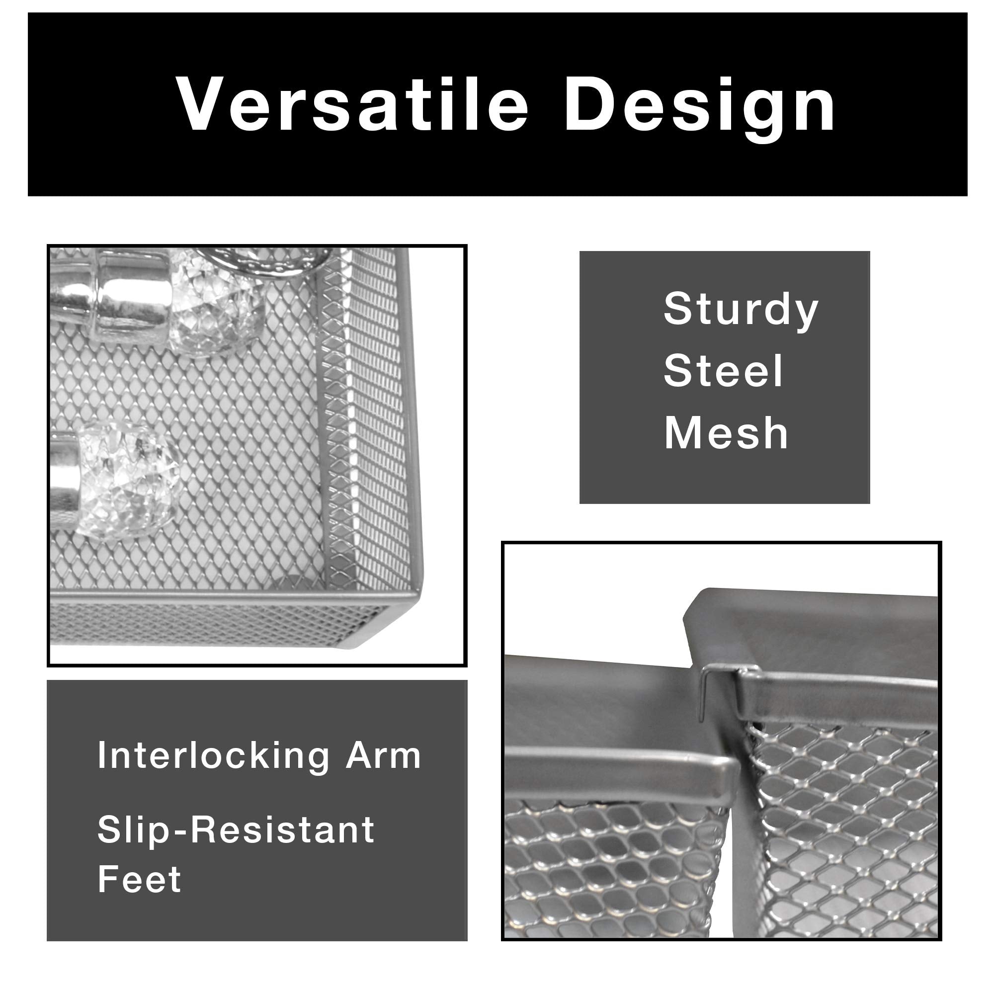 Steel Mesh Drawer Organizer with Interlocking Ends – 15" x 6" – Silver
