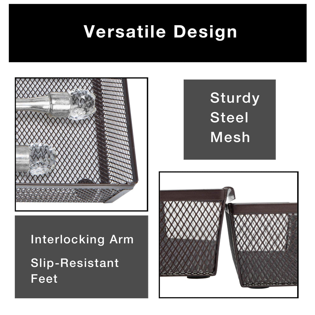 Steel Mesh Drawer Organizer with Interlocking Ends – 15" x 6" – Silver