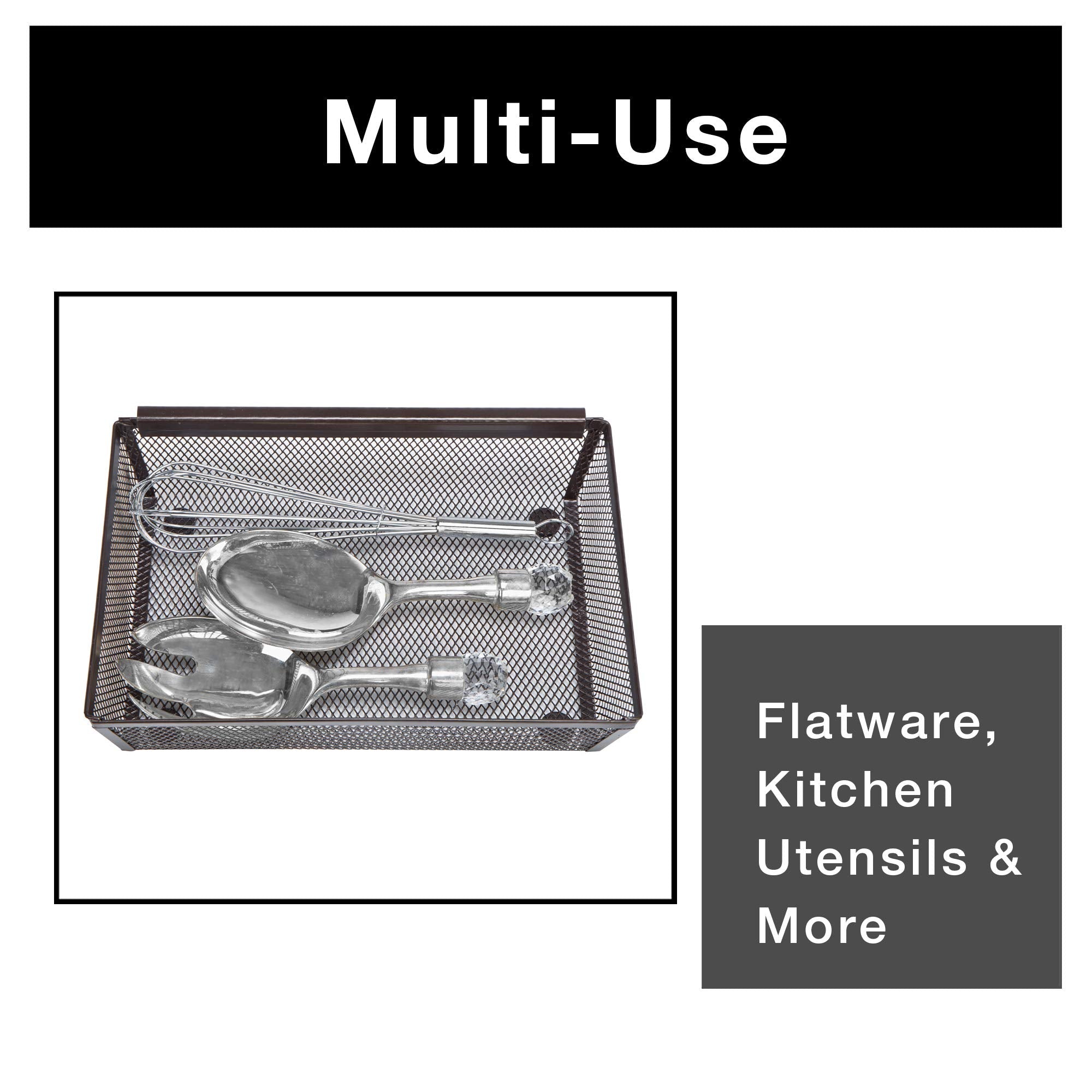 Steel Mesh Drawer Organizer with Interlocking Ends – 15" x 6" – Silver